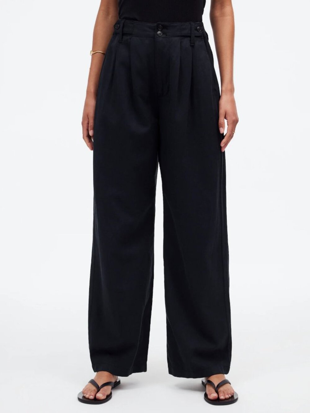 Madewell Black The Petite Harlow Wide Leg Pleated Pants